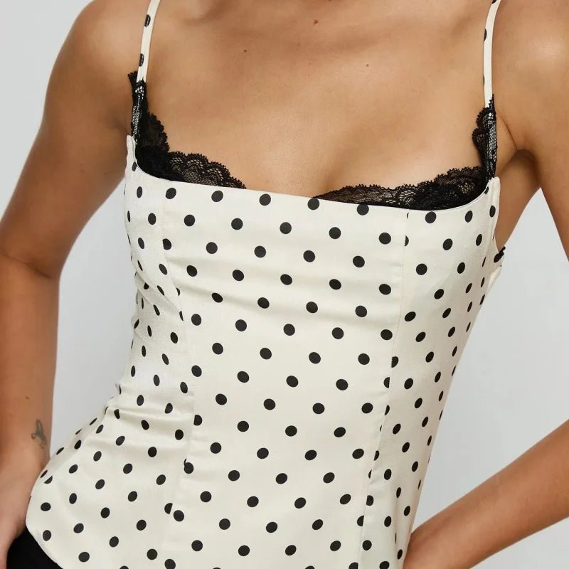SOKYND Mikha Polka Dot Lace Trim Camisole TopsWhiteM