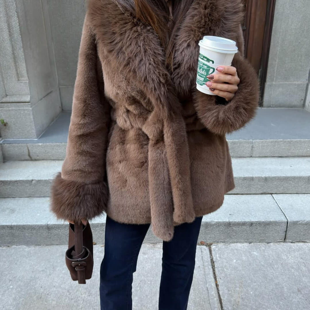 SOKYND Miriam Faux Fur Trim Coat CoatSOKYND-365143-BRO-S-57239BrownS