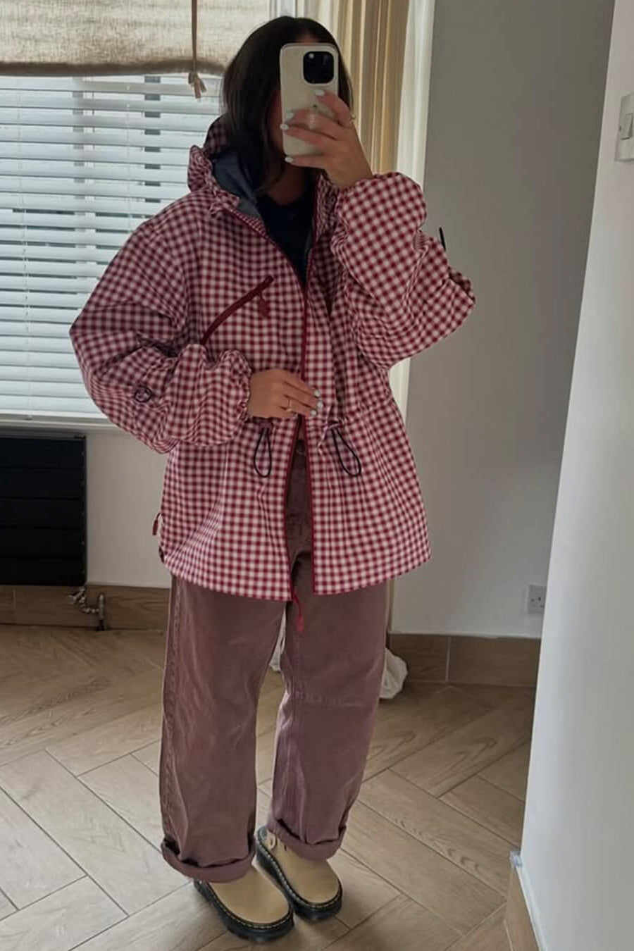 SOKYND Natalie Plaid Hooded Trench Jacket JacketSOKYND-720919-RED-S-78487RedS