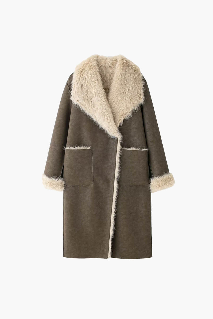 SOKYND Norah Faux Fur Suede Long Coat Coats & JacketsZC1767625273833632334KhakiXS