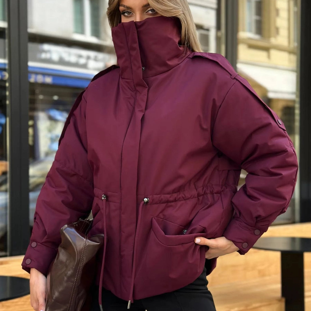 SOKYND Olivia Oversized Drawstring Waist Puffer Jacket JacketSOKYND-246423-PUR-S-34647PurpleS