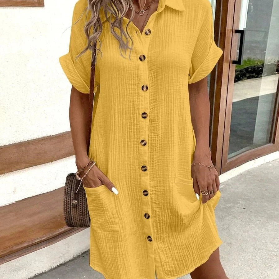 SOKYND Polina Cotton Linen V-Neck Mini Dress DressesSOKYND-041431-GRE-S-06807GreenS