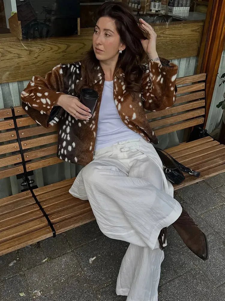 SOKYND Rachel Bambi Faux Fur Jacket and Shorts Set JacketSet (Jacket + Short)M