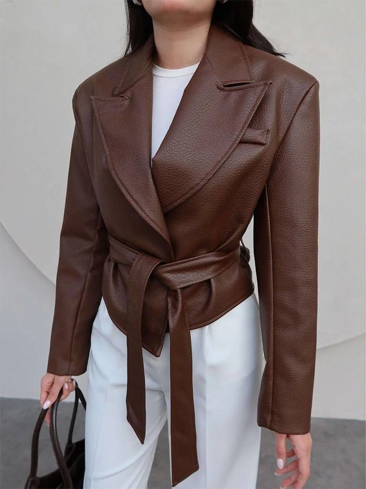 SOKYND Ruth Lace-Up Faux Leather Blazer Jacket JacketSOKYND-384855-BRO-L-52919BrownL