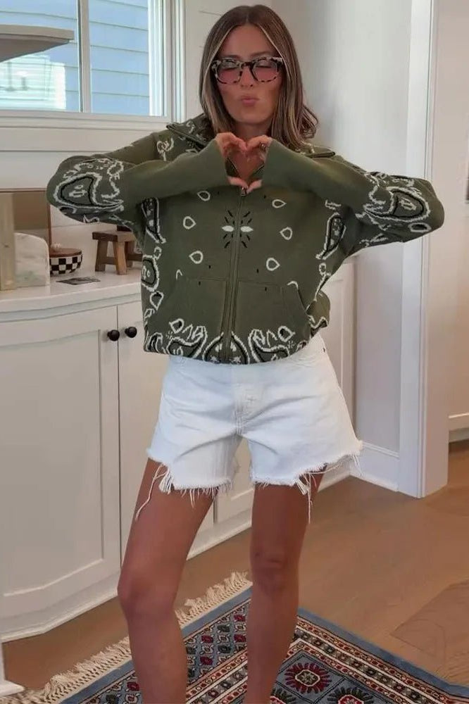 SOKYND Ruth Paisley Zip-Up Knit Jacket JacketSOKYND-675863-OLI-M-09559Olive GreenM
