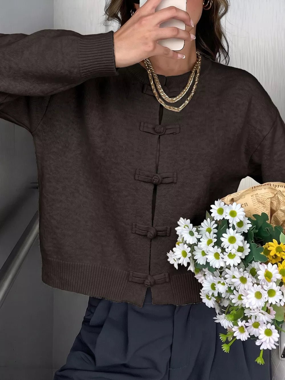 SOKYND Sara Frog Knots Knitted Cardigan CardiganSOKYND-490071-BEI-S-95895ApricotS