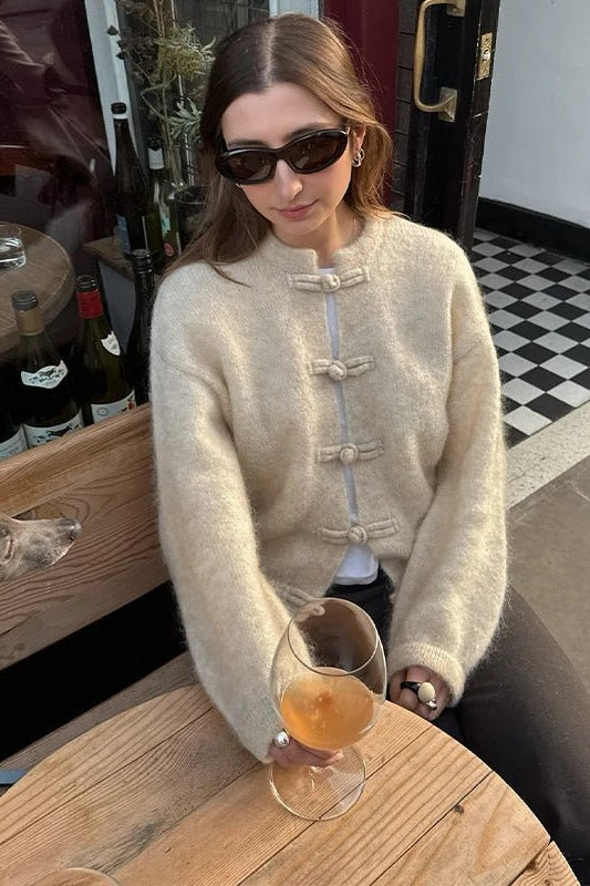 SOKYND Sara Frog Knots Knitted Cardigan CardiganSOKYND-490071-BEI-L-61431BeigeL