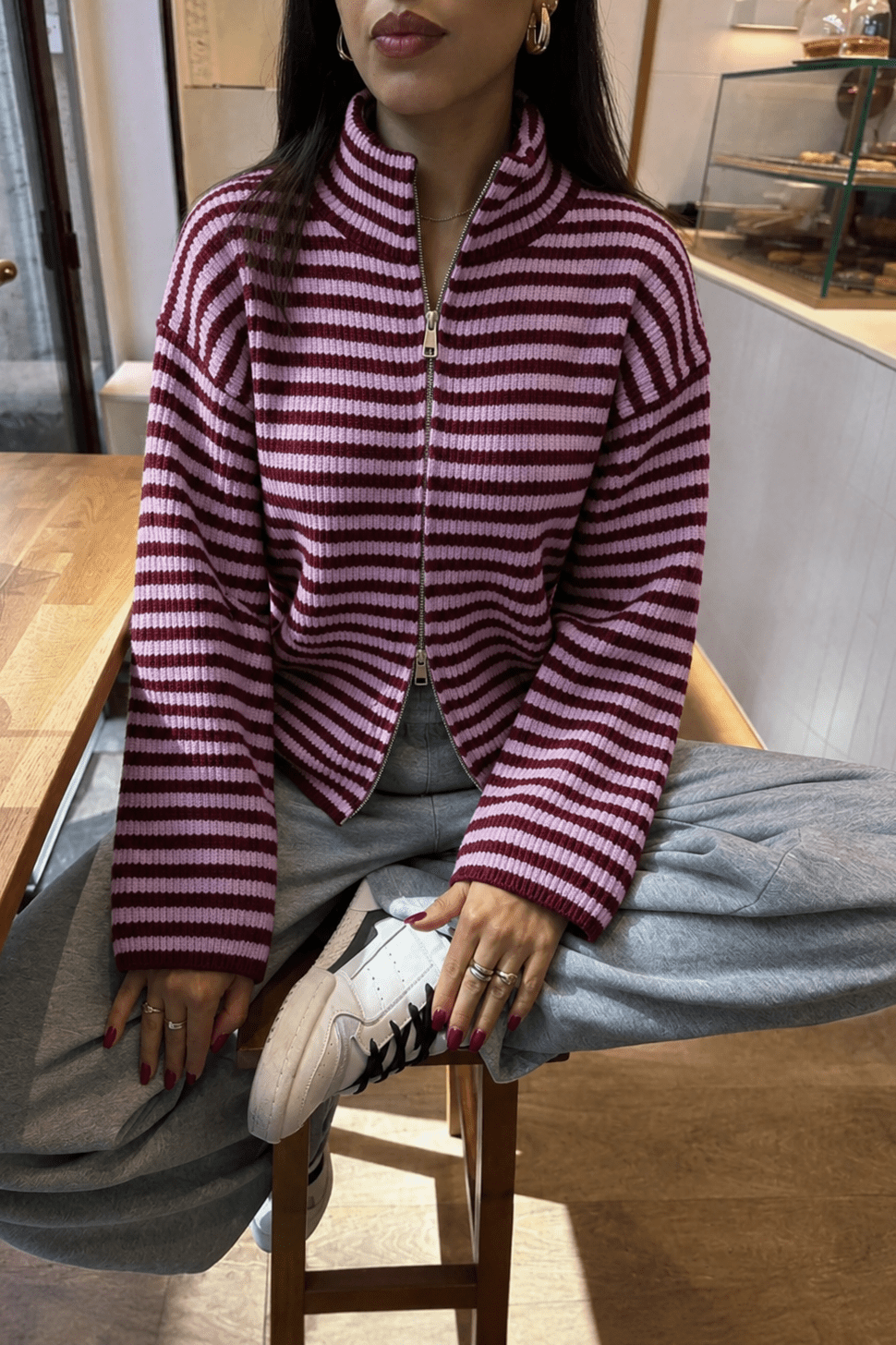 SOKYND Sarah Striped High-Neck Knit Sweater SweaterSOKYND-932951-PIN-M-21911M