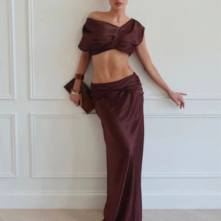 SOKYND Sienna Satin Pleated Crop Top & Skirt Set Matching SetsSOKYND-768215-YEL-XS-90935YellowXS