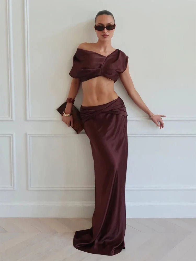 SOKYND Sienna Satin Pleated Crop Top & Skirt Set Matching SetsSOKYND-768215-YEL-XS-90935YellowXS