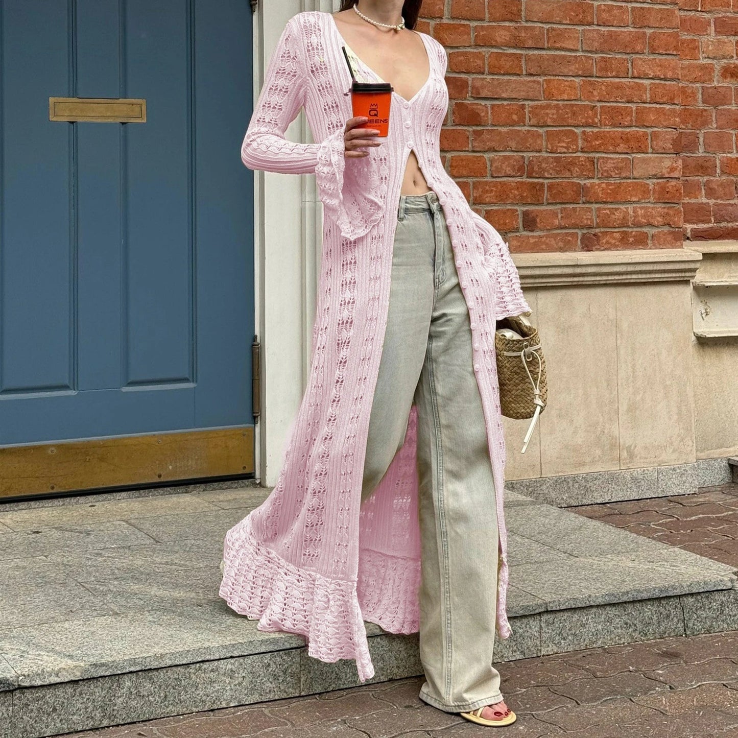 SOKYND Sofia Button - Front Knit Cardigan Dress DressYellowS