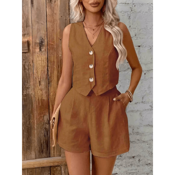 SOKYND Sophia Cotton Linen Two Piece Set Matching SetsBrownS