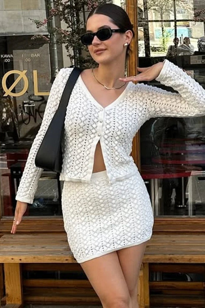 SOKYND Sophia Knitted Cardigan Skirt Set Matching SetsSOKYND-366807-WHI-S-87479WhiteS