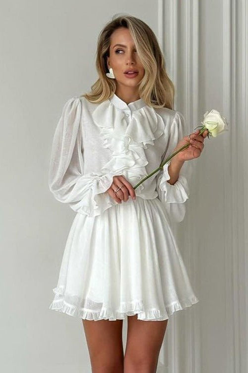 SOKYND Tatum Ruffled Mini Dress DressWhiteS