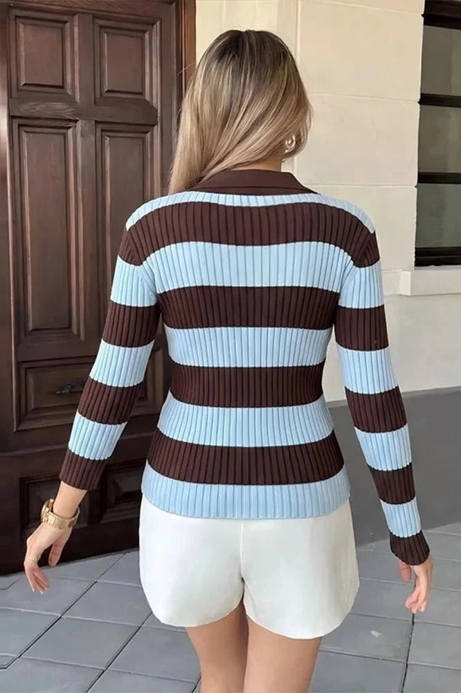 SOKYND Teresa Striped Knit Polo Pullover TopSOKYND-751127-M-OS-93399M