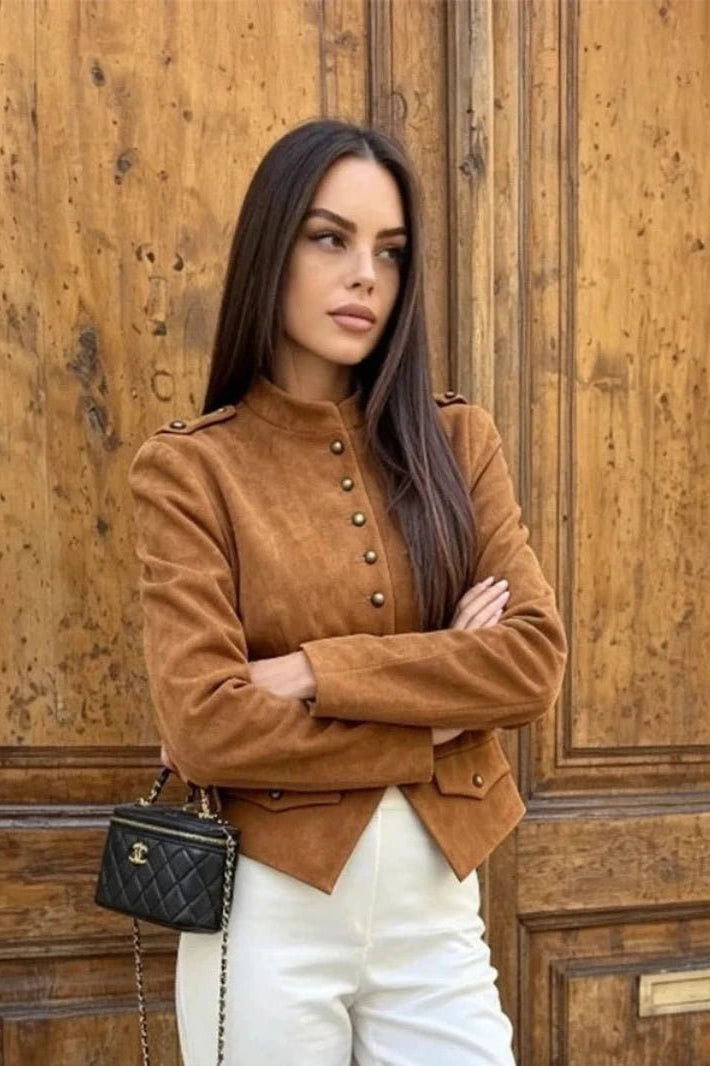 SOKYND Tessa Faux Suede Button Cropped Coat CoatSOKYND-069079-BRO-M-92503BrownM