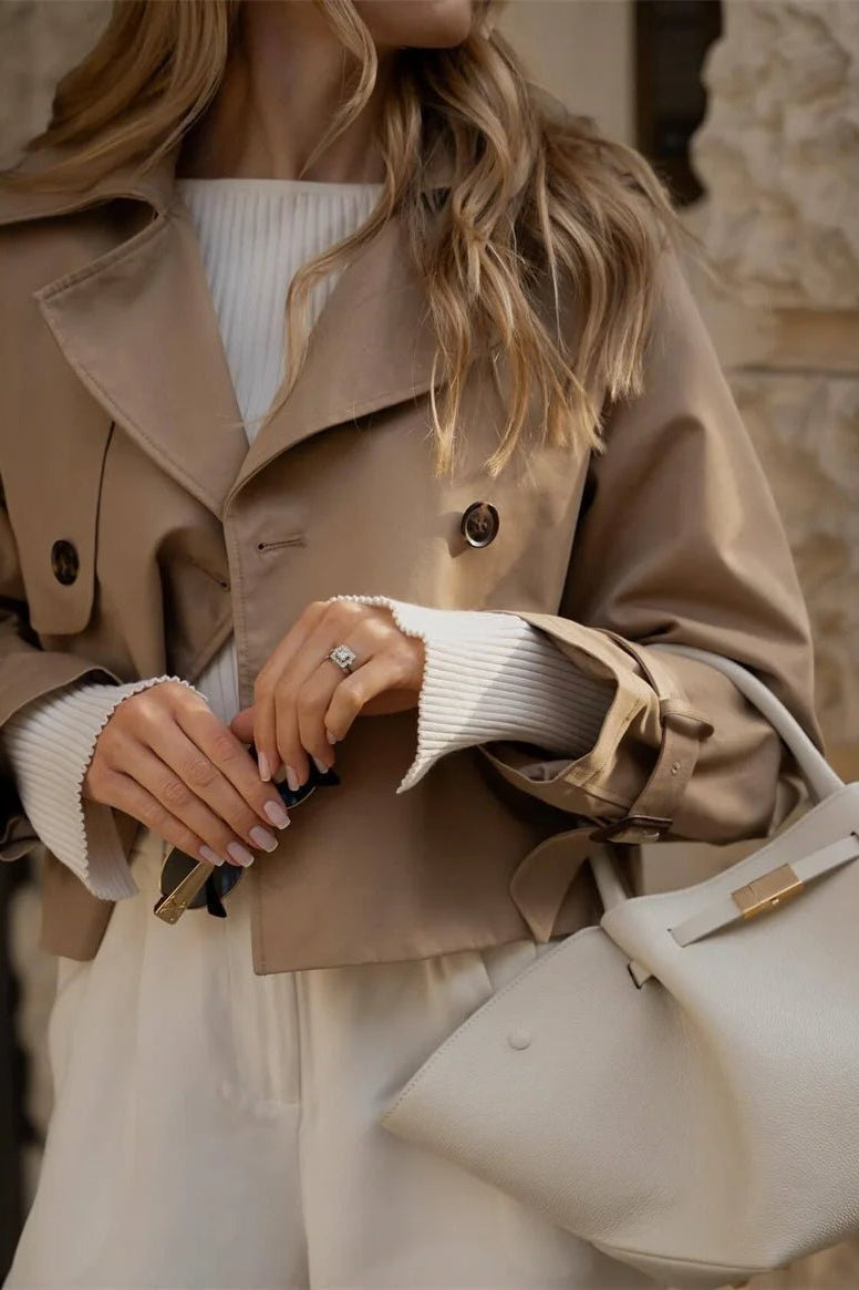 SOKYND Thelma Cropped Trench Coat Coats & JacketsJF1774219786687552112BeigeM