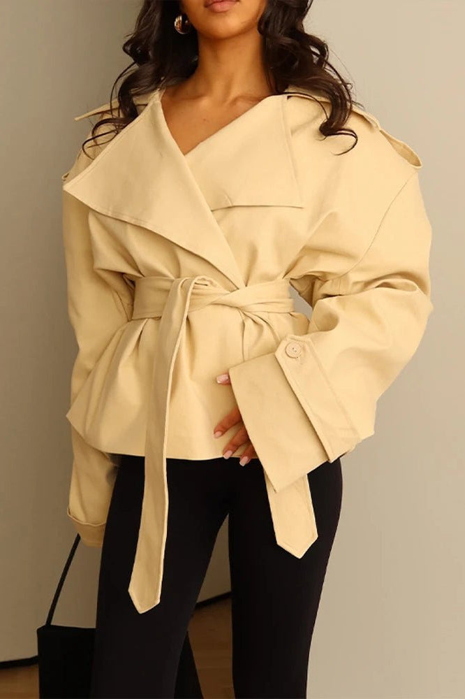 SOKYND Violy Belted Cropped Trench Coat Coats & JacketsdK1774219786680365067ApricotXS