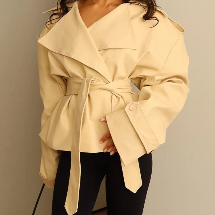 SOKYND Violy Belted Cropped Trench Coat Coats & JacketsdK1774219786680365067ApricotXS