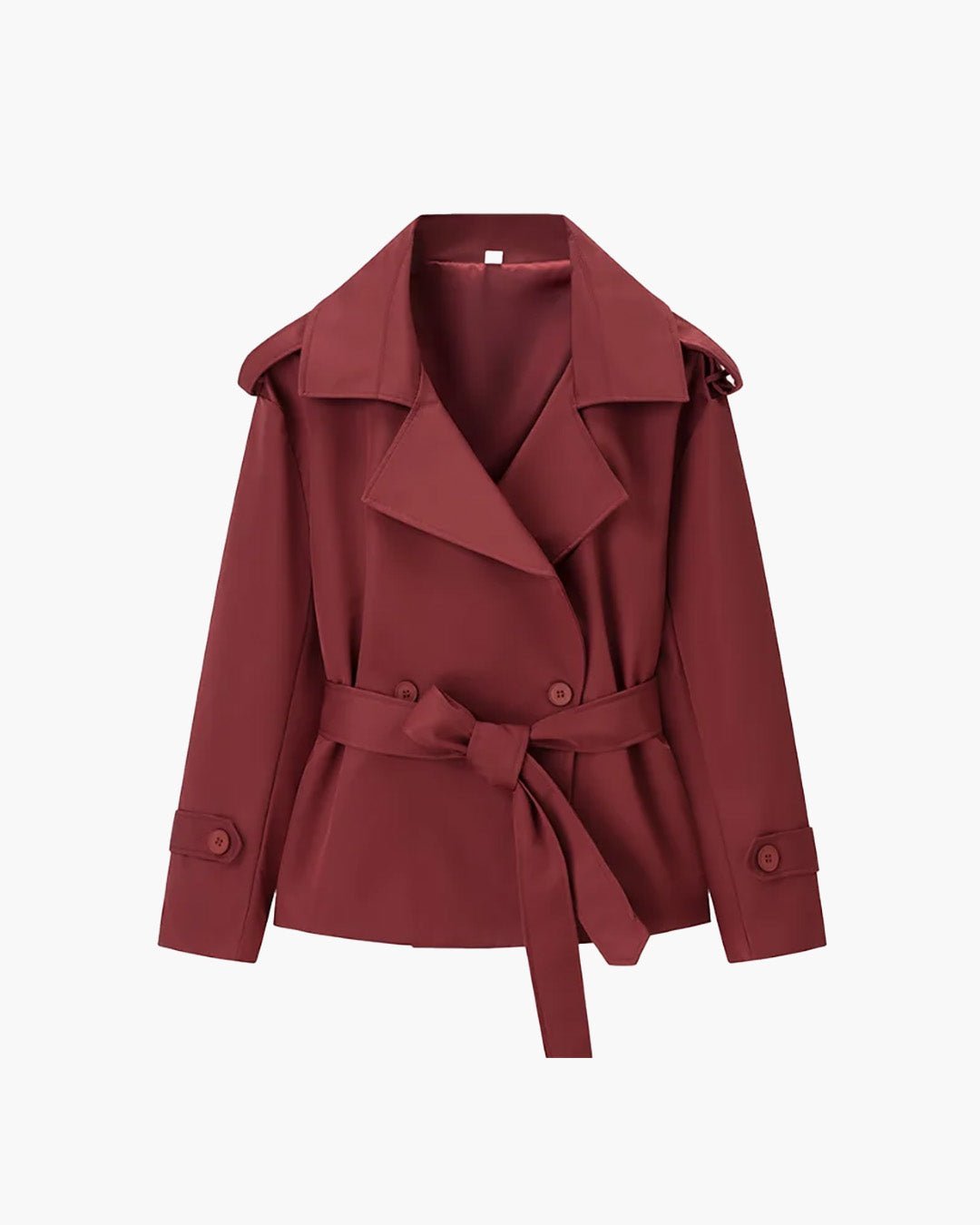 SOKYND Violy Belted Cropped Trench Coat Coats & JacketsWR1774219786681443921BurgundyS