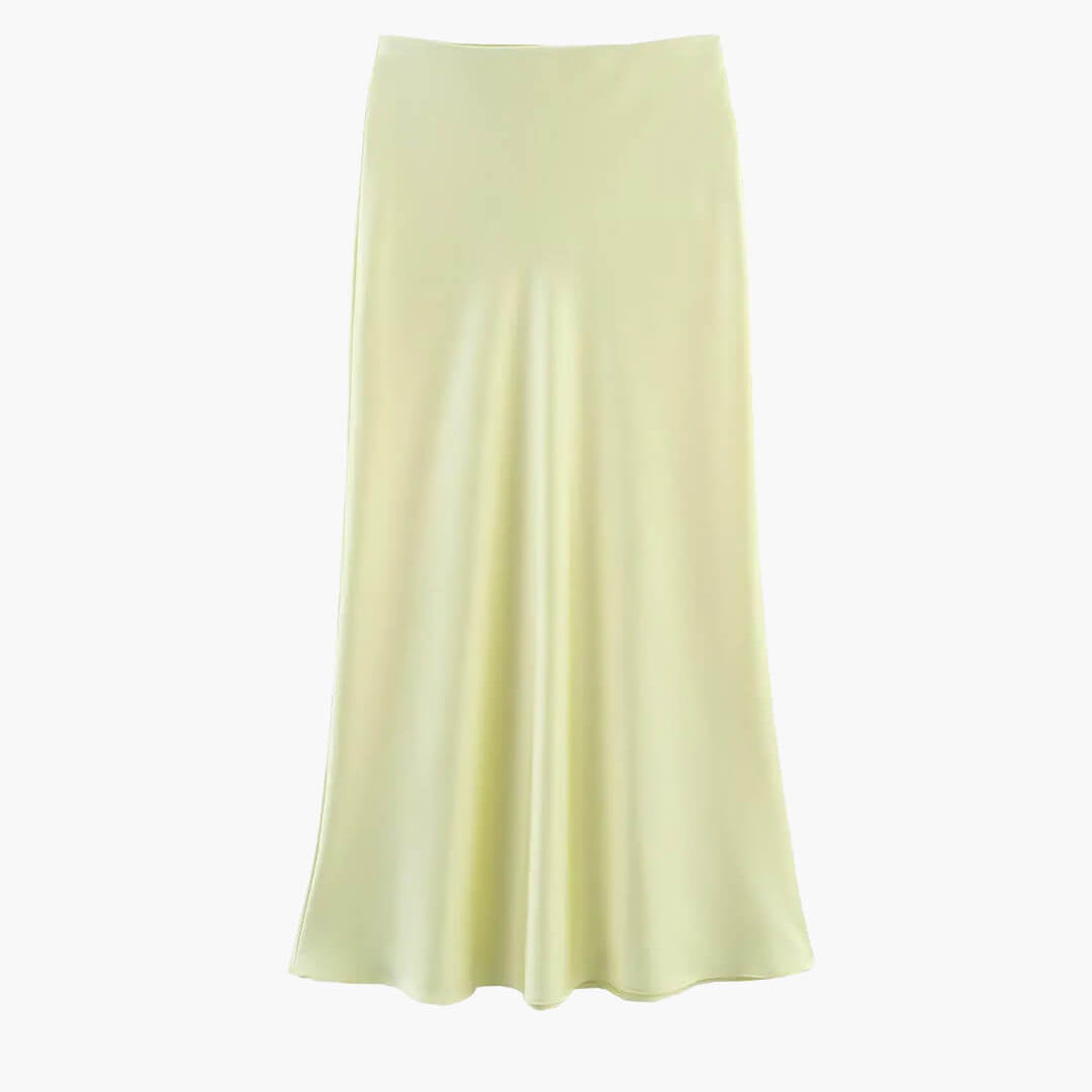 SOKYND Yui High Waist Black Satin Midi Skirt SkirtLight YellowXS