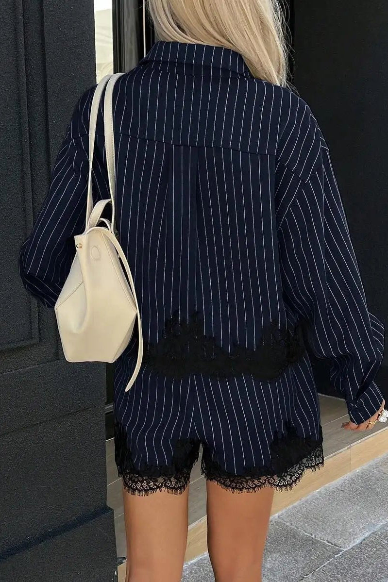 SOKYND Zenaida Pinstripe Shorts Set Matching SetsSOKYND-361239-NAV-S-71991NavyS