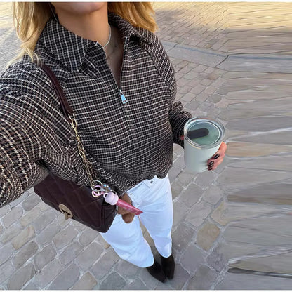 Veste zippée à motif pied-de-poule Hannah