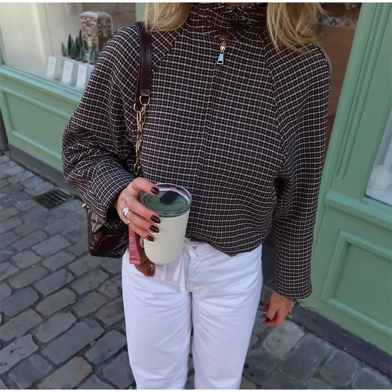 Veste zippée à motif pied-de-poule Hannah
