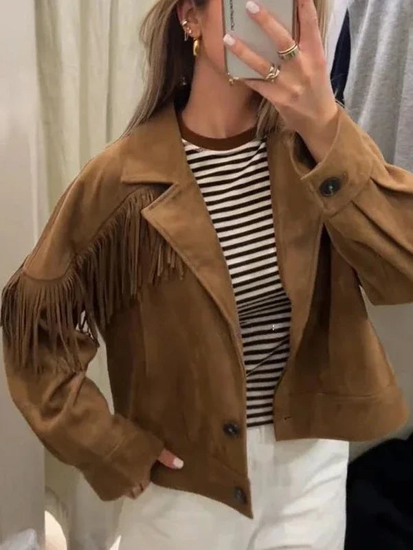 Denise Faux Suede Lapel Cropped Jacket