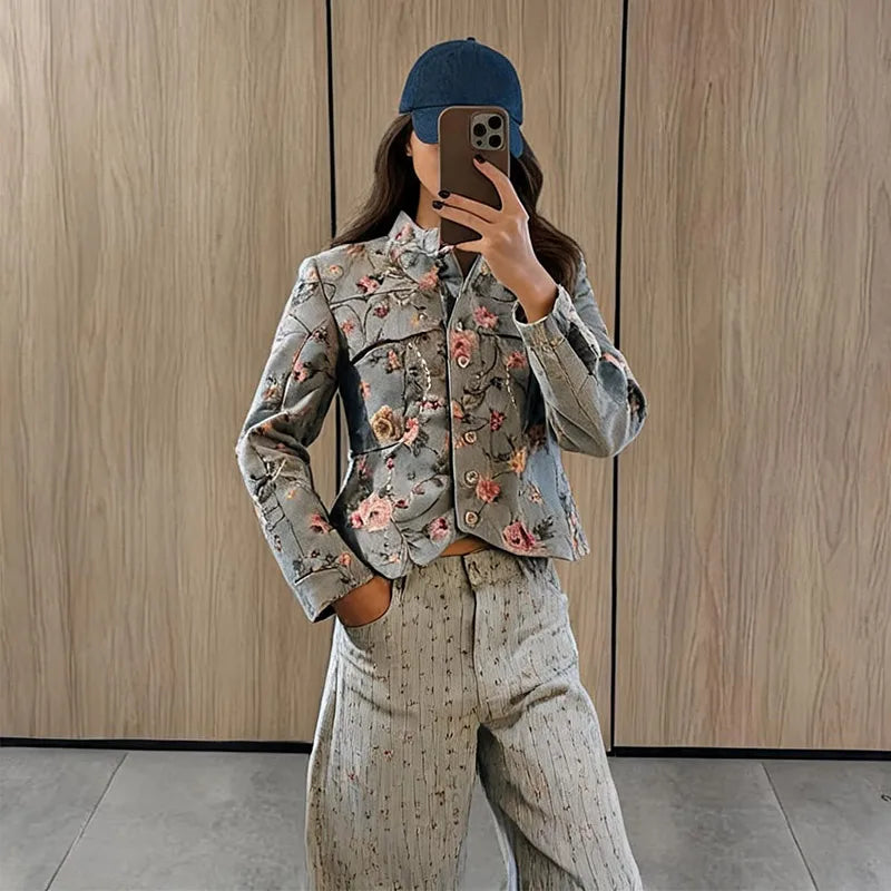 Veste courte Lily en jacquard vintage