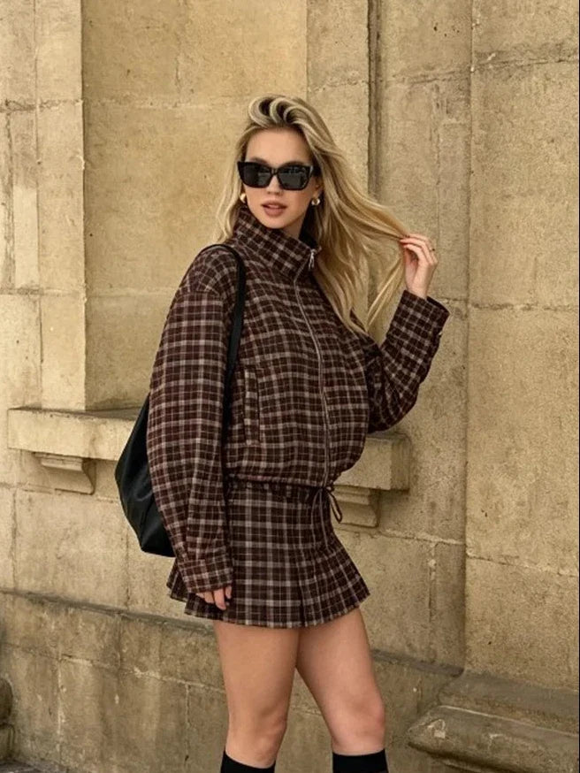 Ensemble veste & jupe à carreaux Eva
