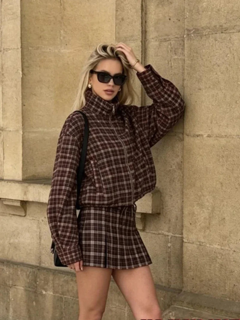 Ensemble veste & jupe à carreaux Eva