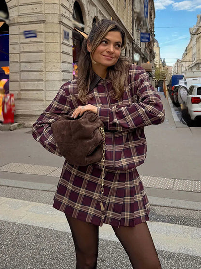 Ensemble bomber & skort à carreaux Julia