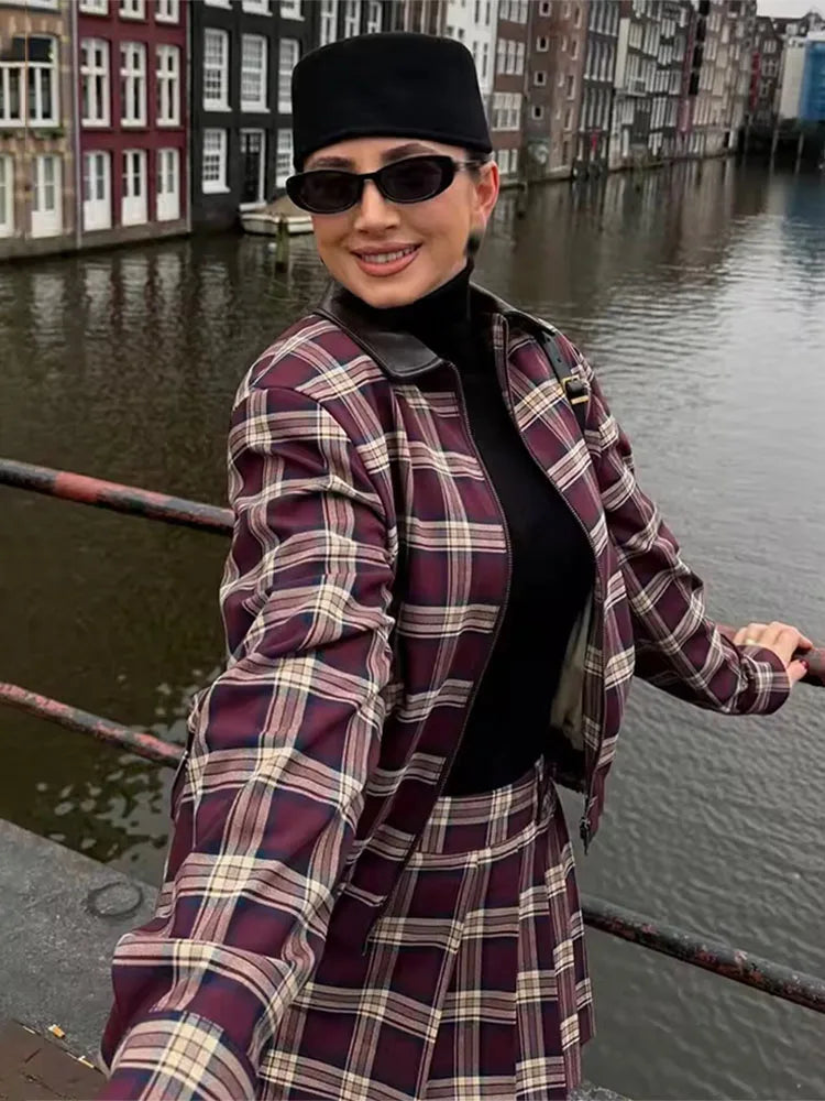Ensemble bomber & skort à carreaux Julia