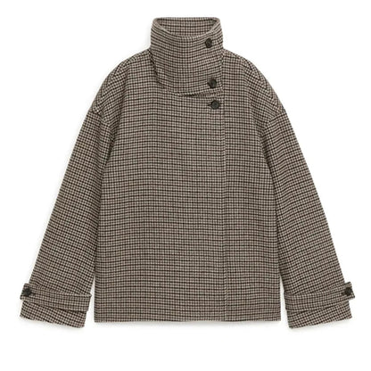 Natalie Houndstooth Buttoned Collar Jacket