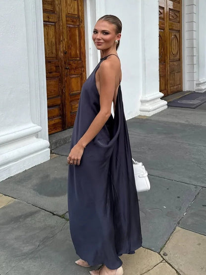 Indira Satin Robe Maxi Halter