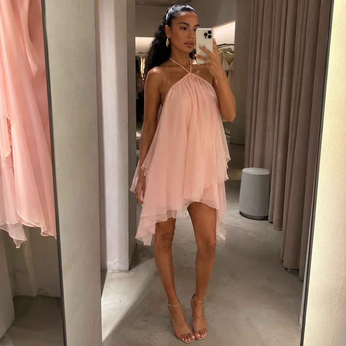 Zelia Robe Mini Dos Nu Col Halter