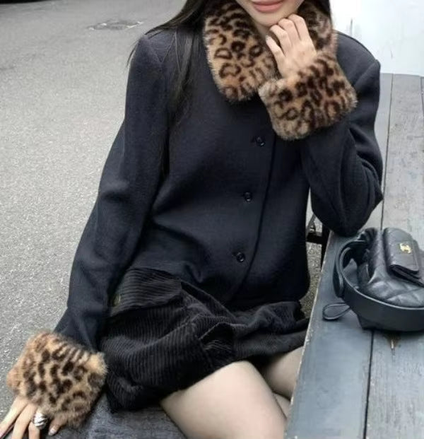 Veste boutonnée Laura en fausse fourrure imprimé léopard