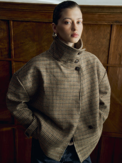 Amy Funnel Neck Houndstooth Short Jacket