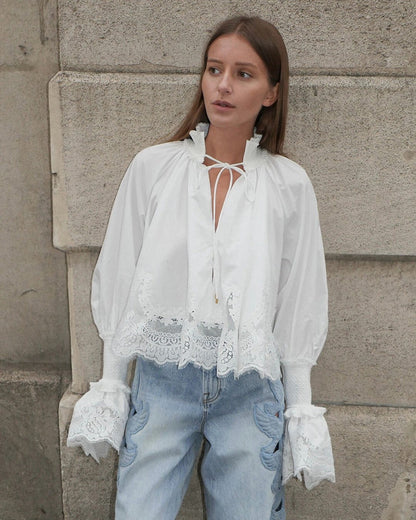 Helene Embroidery Lace Trim Blouse