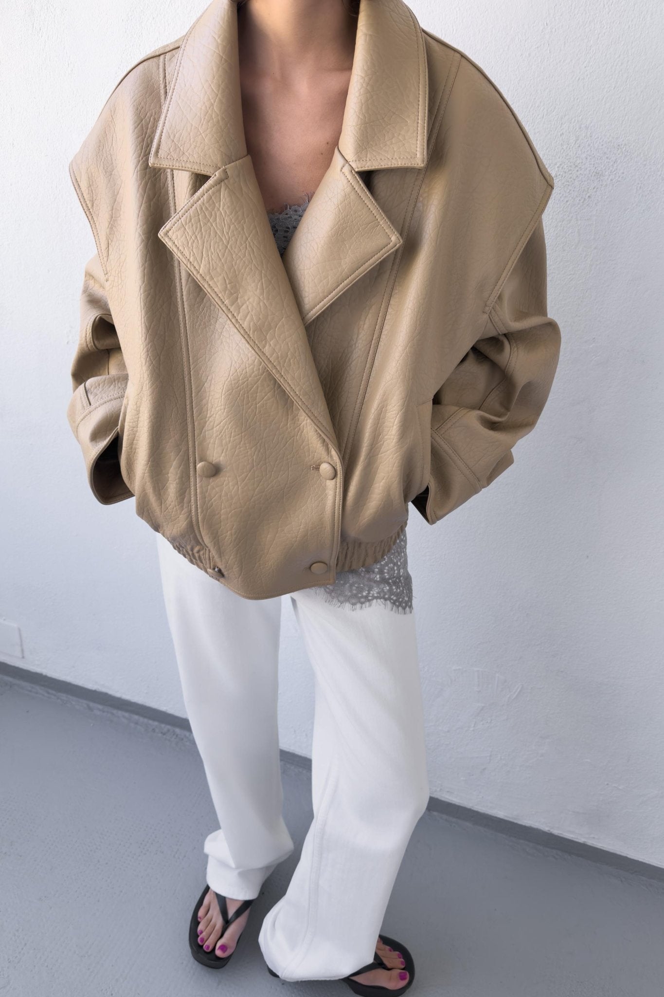 Gloria Double Breasted Faux Leather Coat