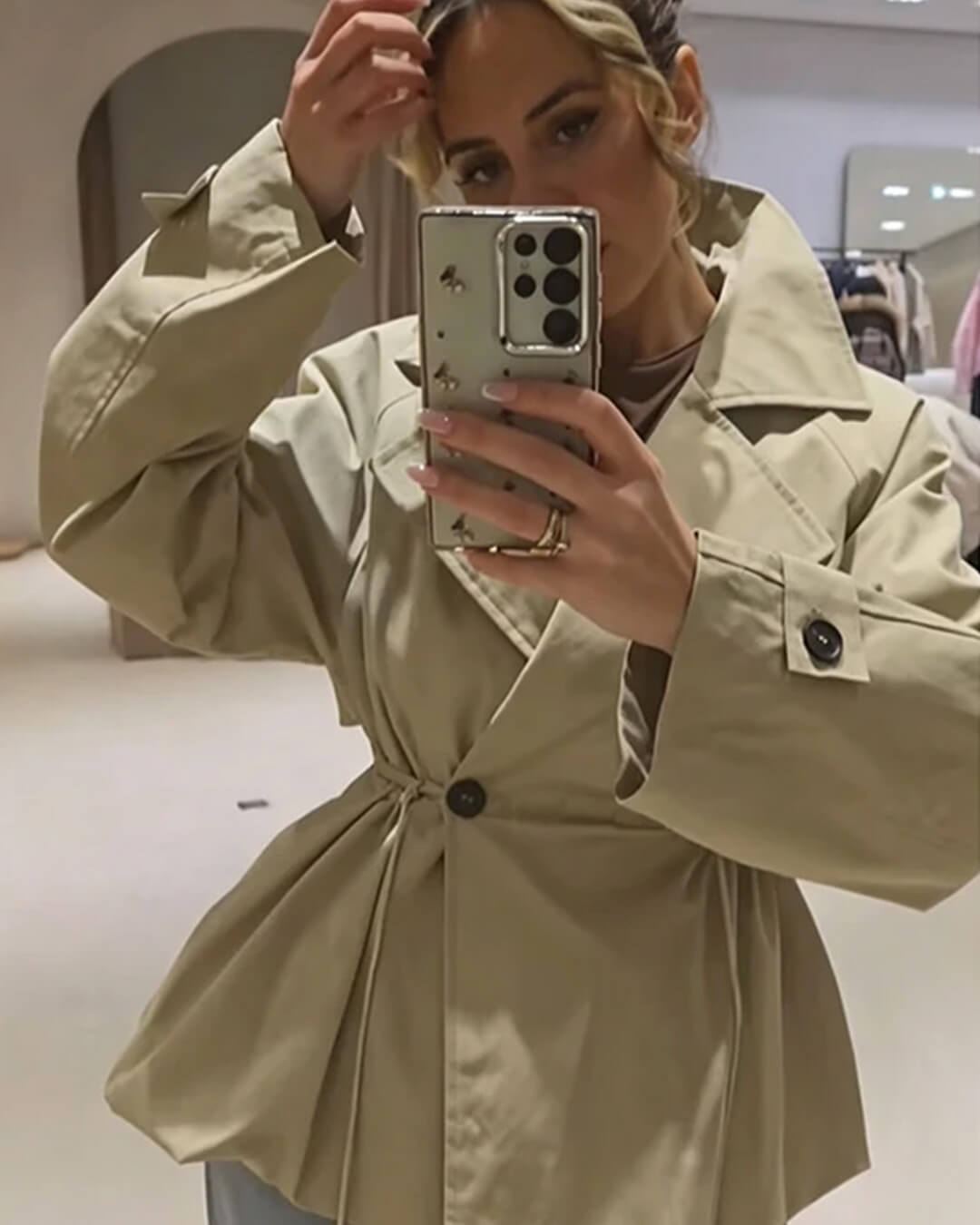 Maria Lapel Collar Drawstring Trench Coat