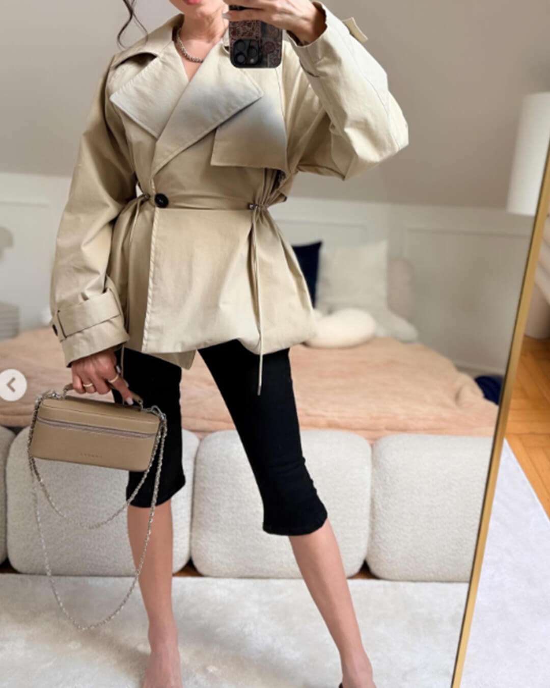 Maria Lapel Collar Drawstring Trench Coat