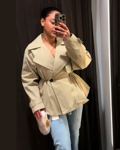 Maria Lapel Collar Drawstring Trench Coat