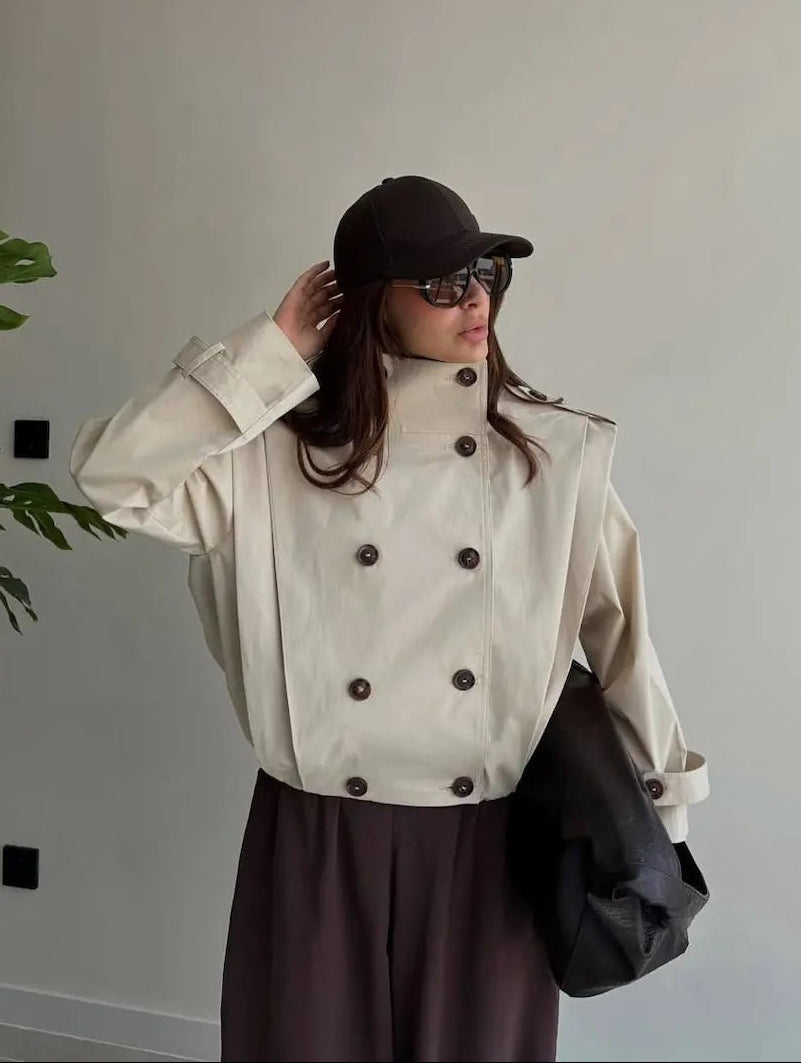 Manteau trench Isabel plissé à col haut