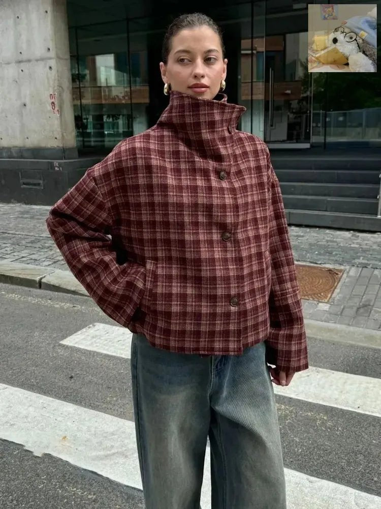 Manteau Jane en mélange laine à carreaux col montant