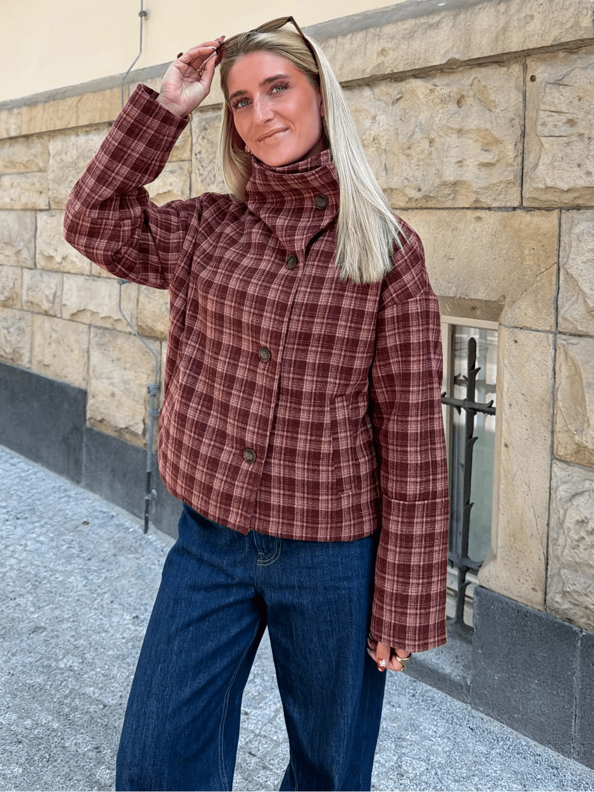 Manteau Jane en mélange laine à carreaux col montant