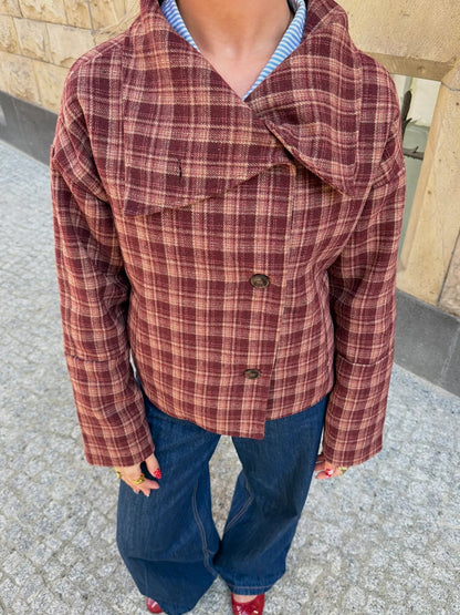 Manteau Jane en mélange laine à carreaux col montant
