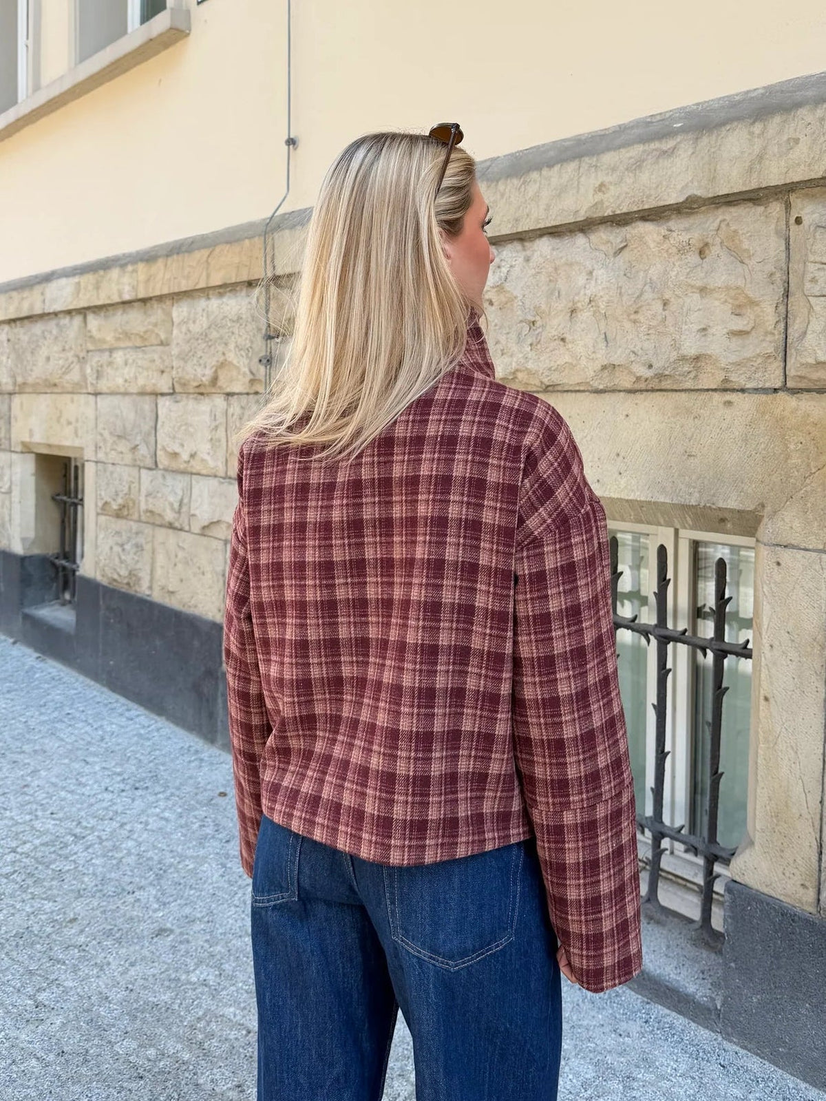 Manteau Jane en mélange laine à carreaux col montant
