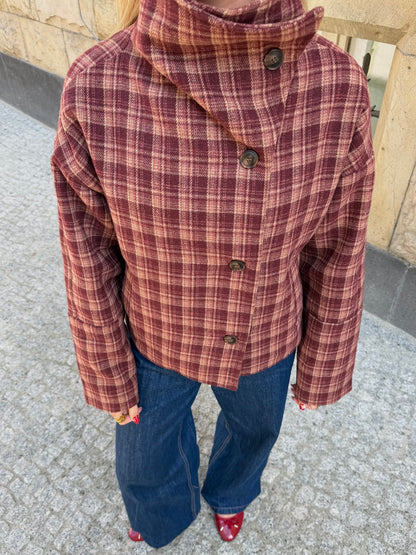 Manteau Jane en mélange laine à carreaux col montant